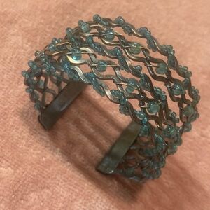 Intricate Blue and Silver Cuff Bracelet